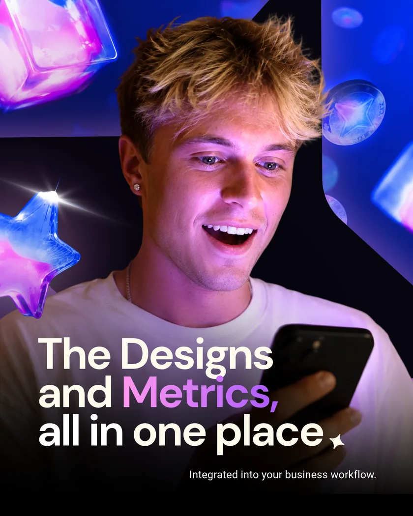 Creator reviewing brand designs and performance details on a phone.
